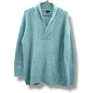 Talbots Blue Wool‎ Blend Shawl Collar Sweater Women’s Size Medium Cozy Classic
